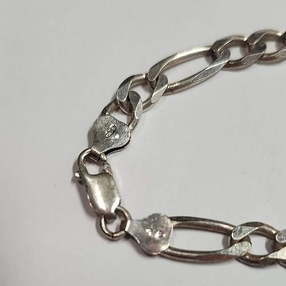 Mens Italian Figaro Chain Sterling Silver 925 Bracelet 8.25 Inches